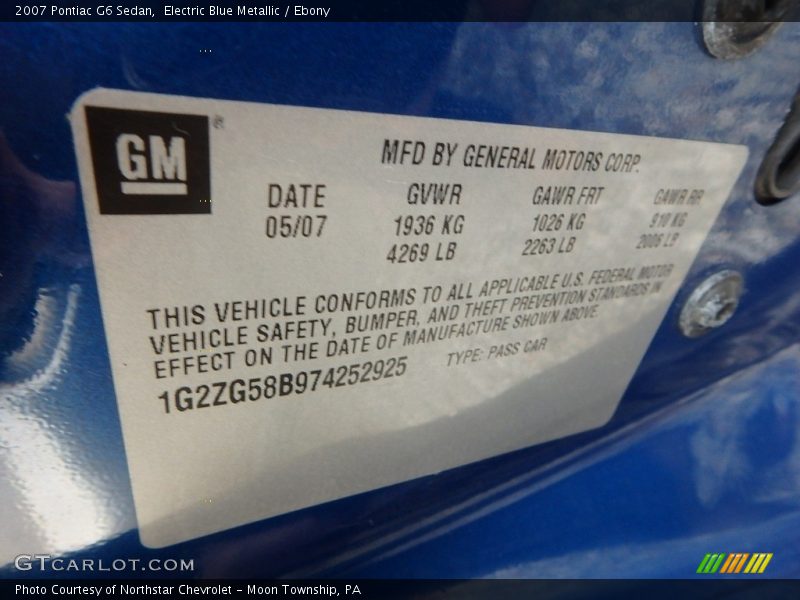 Electric Blue Metallic / Ebony 2007 Pontiac G6 Sedan