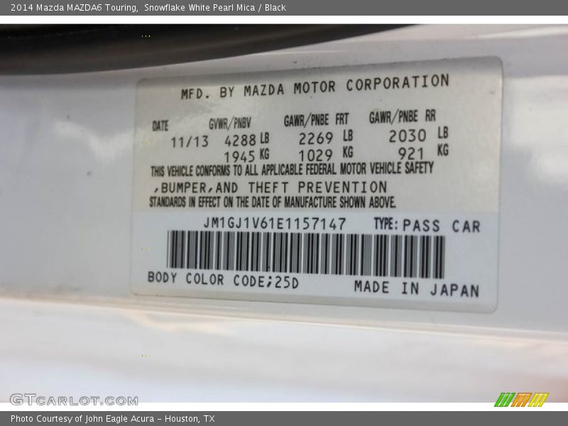 Snowflake White Pearl Mica / Black 2014 Mazda MAZDA6 Touring