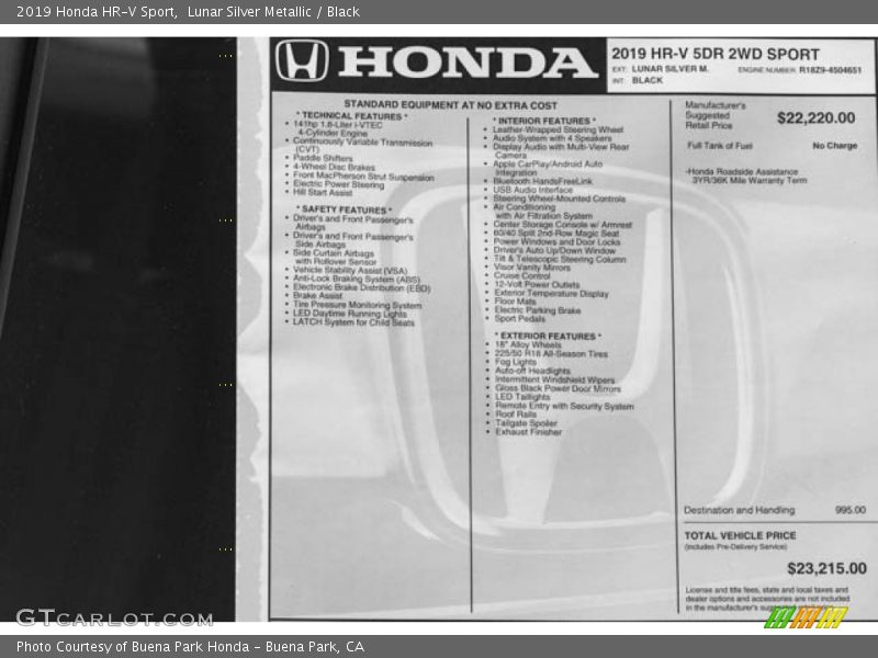 Lunar Silver Metallic / Black 2019 Honda HR-V Sport