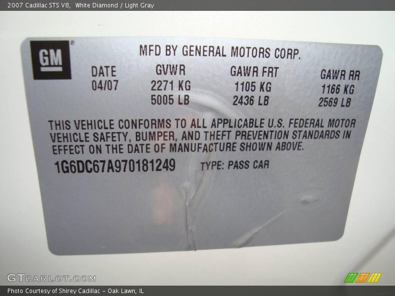 White Diamond / Light Gray 2007 Cadillac STS V8