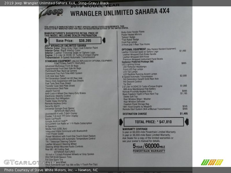 Sting-Gray / Black 2019 Jeep Wrangler Unlimited Sahara 4x4