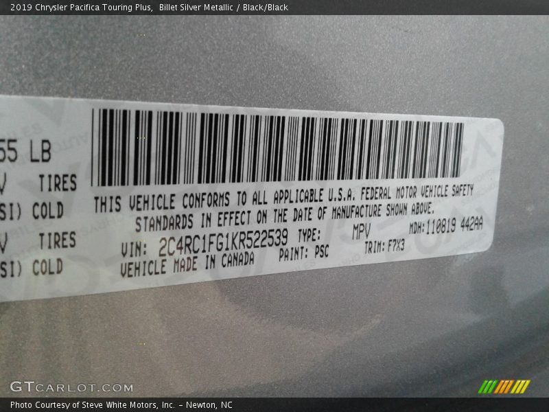 Billet Silver Metallic / Black/Black 2019 Chrysler Pacifica Touring Plus