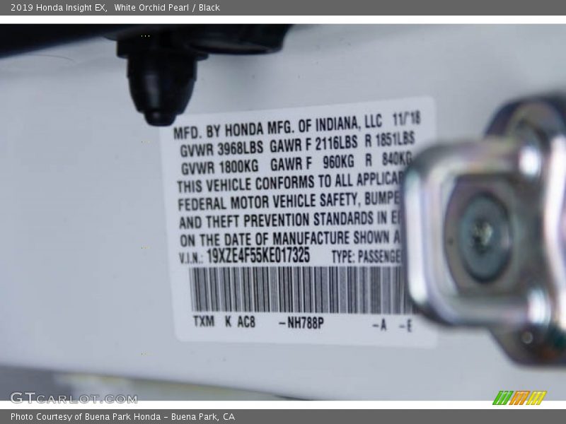 White Orchid Pearl / Black 2019 Honda Insight EX