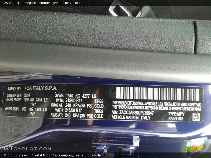 Jetset Blue / Black 2018 Jeep Renegade Latitude