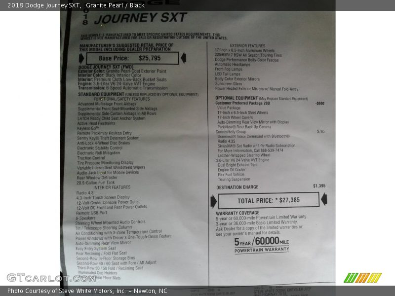 Granite Pearl / Black 2018 Dodge Journey SXT