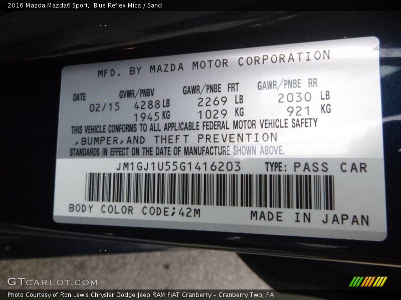Blue Reflex Mica / Sand 2016 Mazda Mazda6 Sport