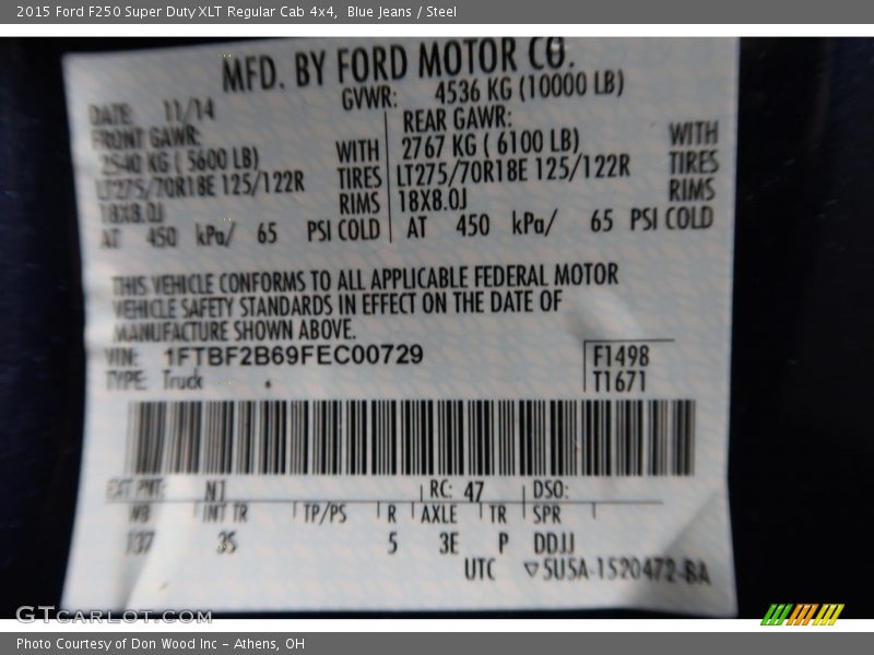 Blue Jeans / Steel 2015 Ford F250 Super Duty XLT Regular Cab 4x4