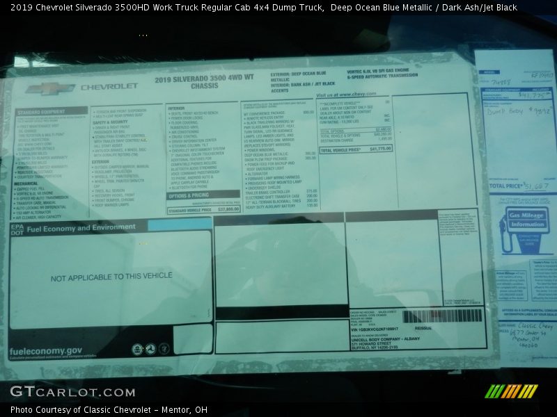  2019 Silverado 3500HD Work Truck Regular Cab 4x4 Dump Truck Window Sticker