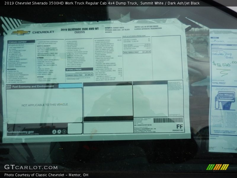  2019 Silverado 3500HD Work Truck Regular Cab 4x4 Dump Truck Window Sticker