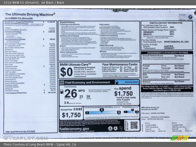 Jet Black / Black 2019 BMW X3 sDrive30i