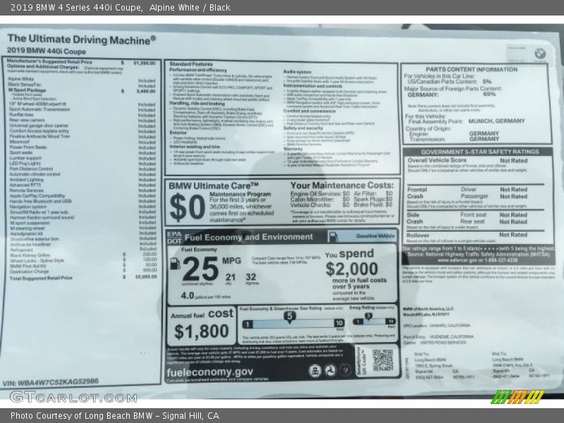 Alpine White / Black 2019 BMW 4 Series 440i Coupe