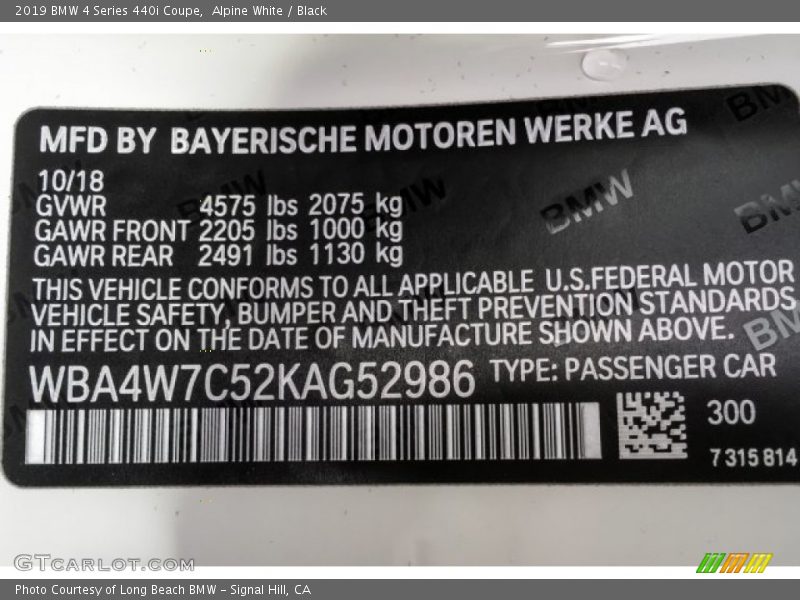 Alpine White / Black 2019 BMW 4 Series 440i Coupe