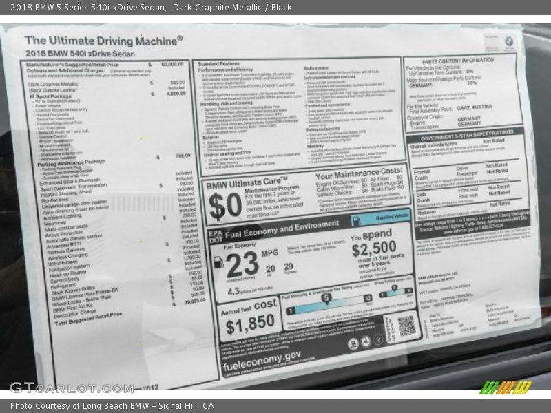 Dark Graphite Metallic / Black 2018 BMW 5 Series 540i xDrive Sedan