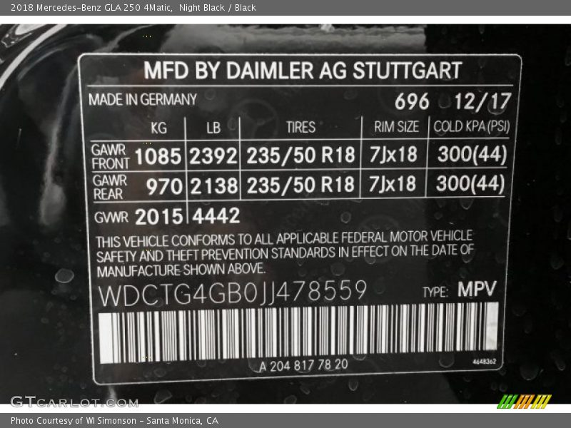 Night Black / Black 2018 Mercedes-Benz GLA 250 4Matic