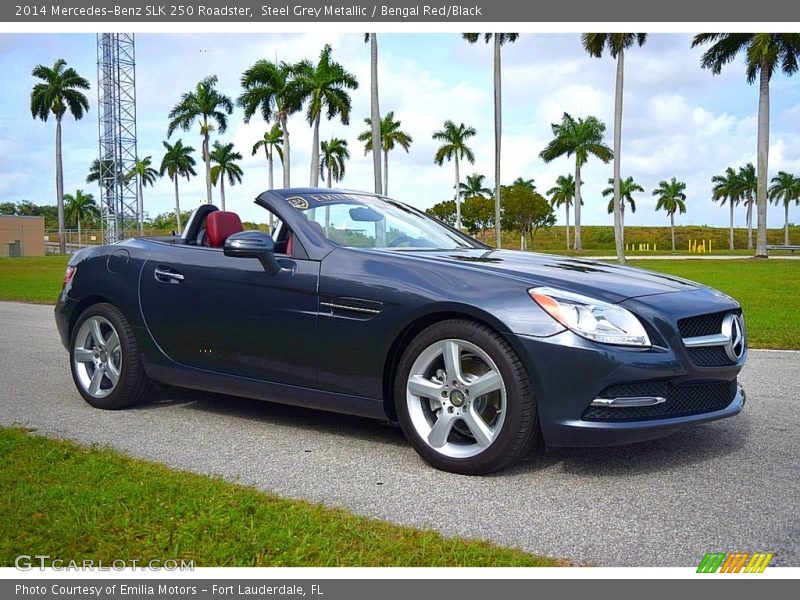 Steel Grey Metallic / Bengal Red/Black 2014 Mercedes-Benz SLK 250 Roadster