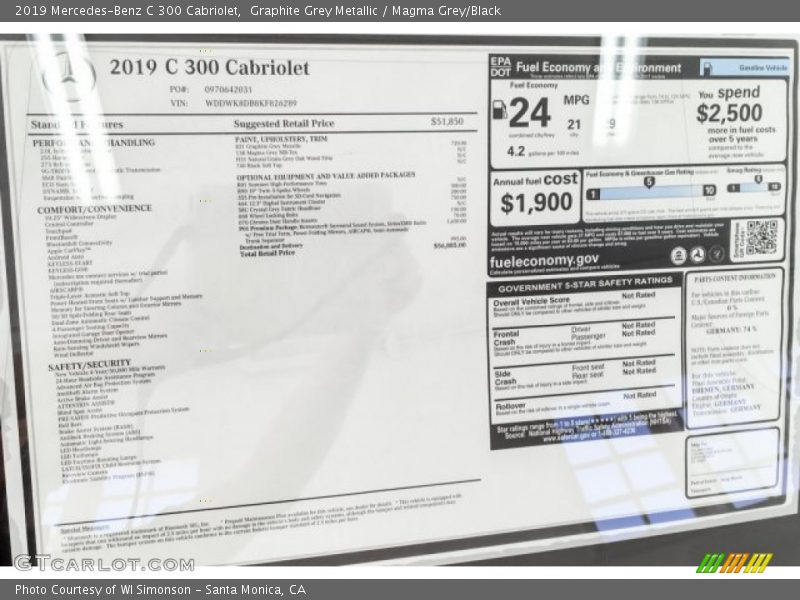 Graphite Grey Metallic / Magma Grey/Black 2019 Mercedes-Benz C 300 Cabriolet