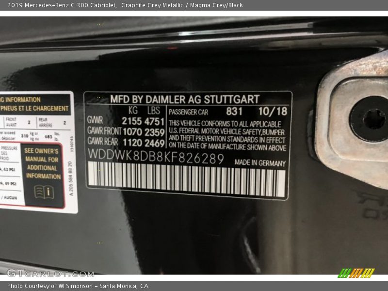 Graphite Grey Metallic / Magma Grey/Black 2019 Mercedes-Benz C 300 Cabriolet