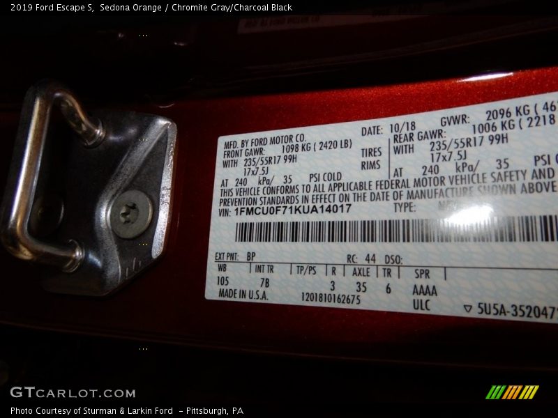 2019 Escape S Sedona Orange Color Code BP