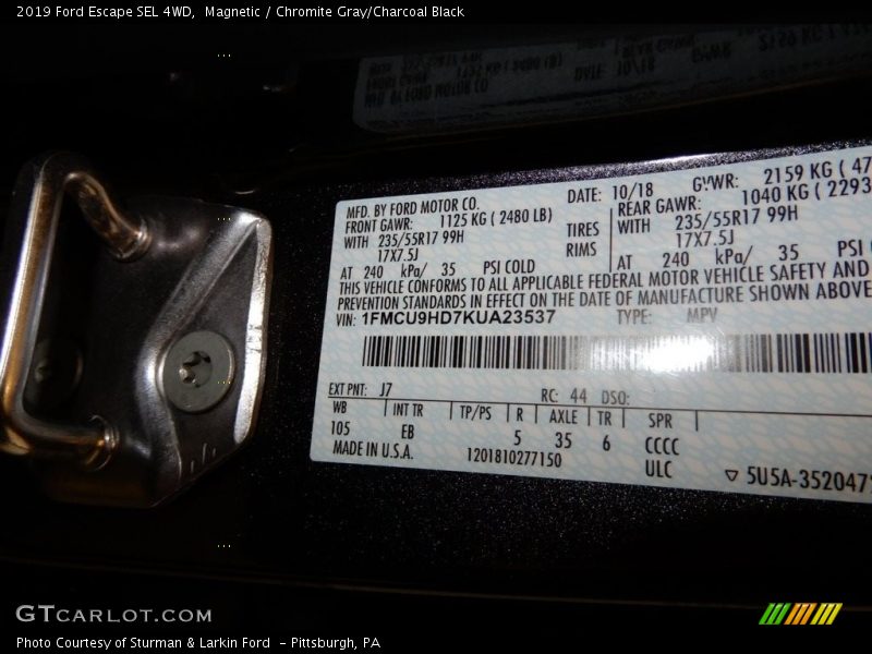 Magnetic / Chromite Gray/Charcoal Black 2019 Ford Escape SEL 4WD