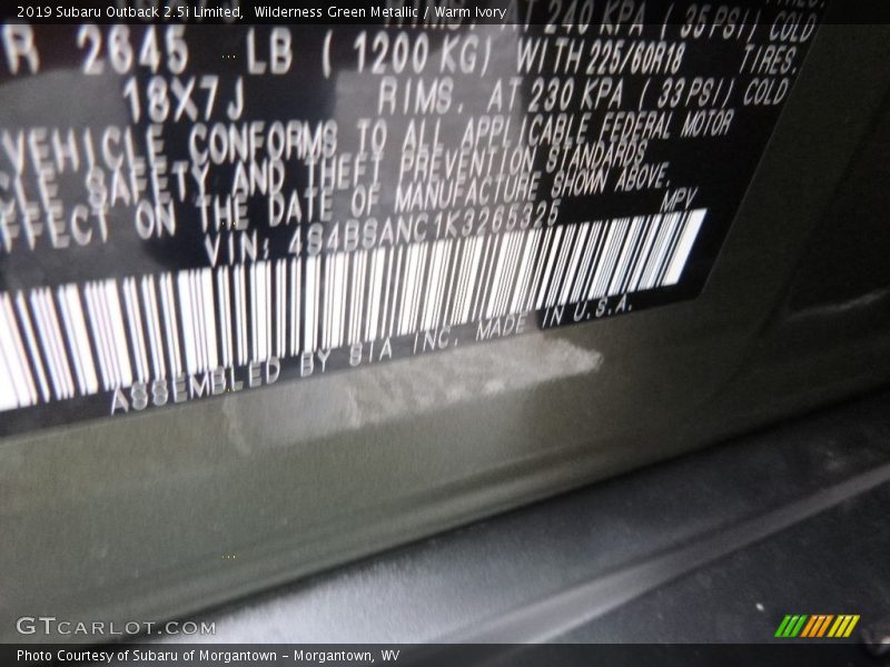 Wilderness Green Metallic / Warm Ivory 2019 Subaru Outback 2.5i Limited