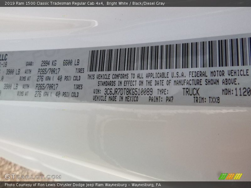 Bright White / Black/Diesel Gray 2019 Ram 1500 Classic Tradesman Regular Cab 4x4