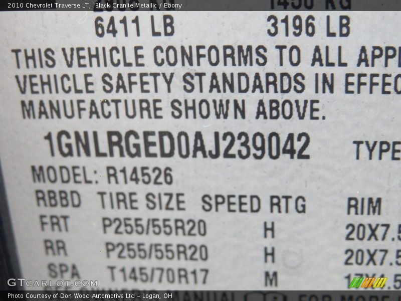 Black Granite Metallic / Ebony 2010 Chevrolet Traverse LT