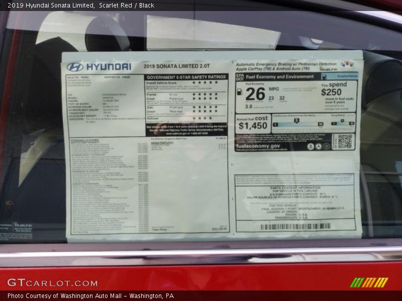 Scarlet Red / Black 2019 Hyundai Sonata Limited