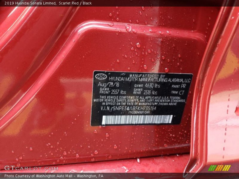 Scarlet Red / Black 2019 Hyundai Sonata Limited