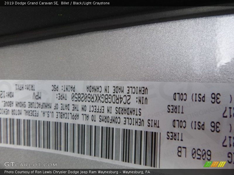 Billet / Black/Light Graystone 2019 Dodge Grand Caravan SE