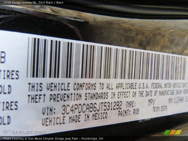 Pitch Black / Black 2018 Dodge Journey SE