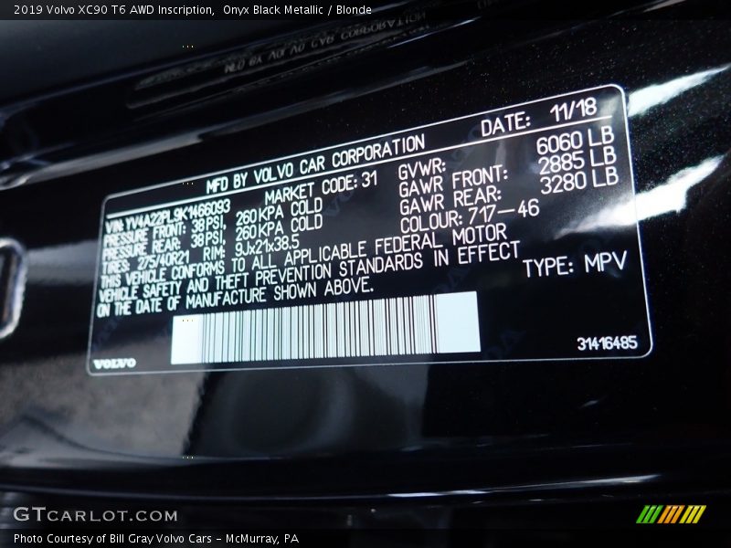 Onyx Black Metallic / Blonde 2019 Volvo XC90 T6 AWD Inscription
