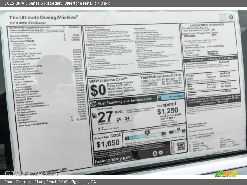 Bluestone Metallic / Black 2019 BMW 5 Series 530i Sedan