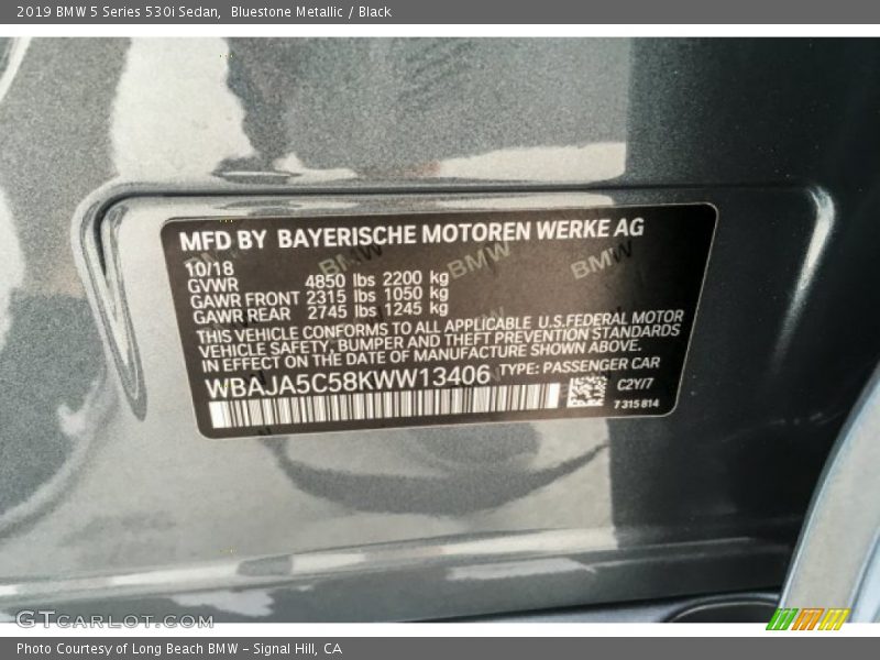 Bluestone Metallic / Black 2019 BMW 5 Series 530i Sedan