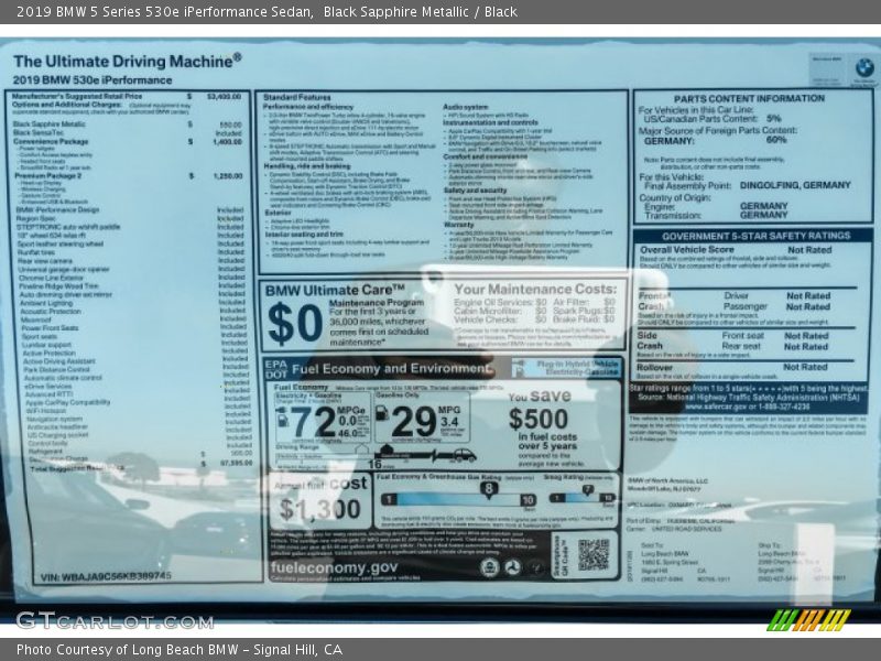 Black Sapphire Metallic / Black 2019 BMW 5 Series 530e iPerformance Sedan