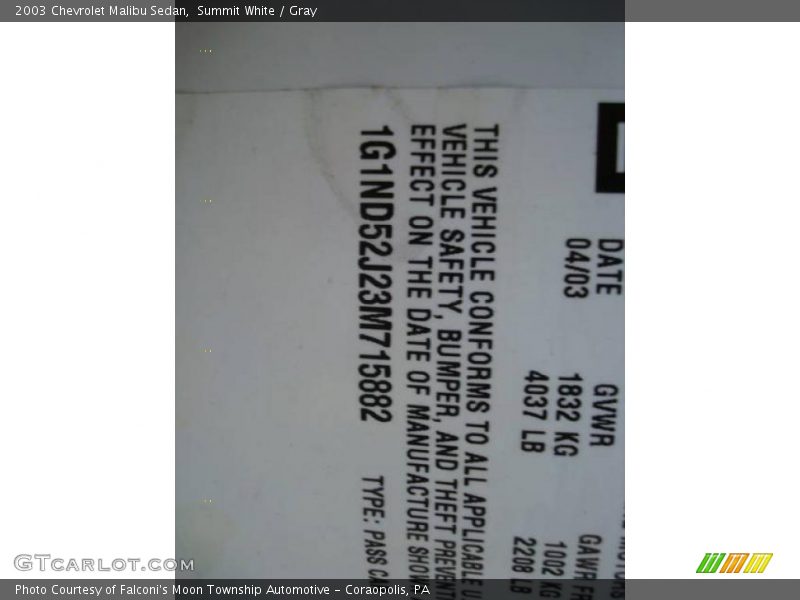 Summit White / Gray 2003 Chevrolet Malibu Sedan