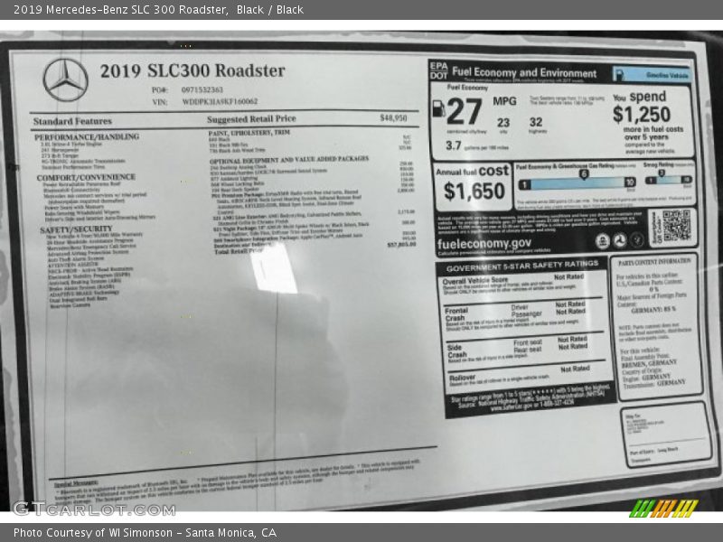  2019 SLC 300 Roadster Window Sticker