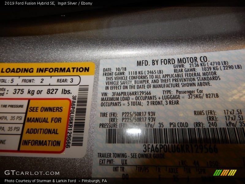 Ingot Silver / Ebony 2019 Ford Fusion Hybrid SE