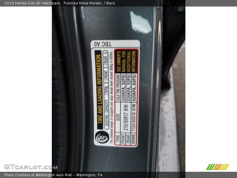 Polished Metal Metallic / Black 2019 Honda Civic EX Hatchback