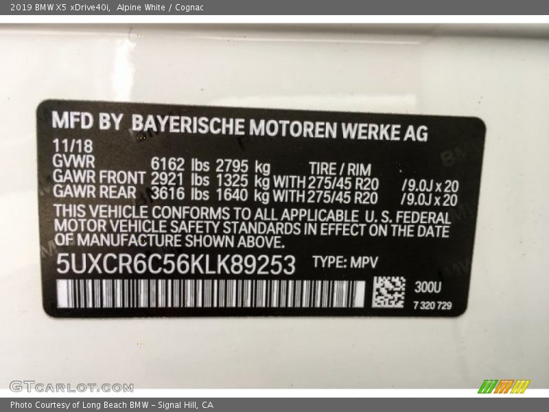 Alpine White / Cognac 2019 BMW X5 xDrive40i