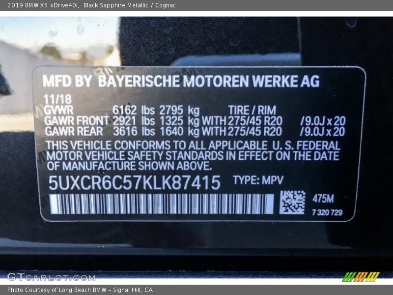 2019 X5 xDrive40i Black Sapphire Metallic Color Code 475