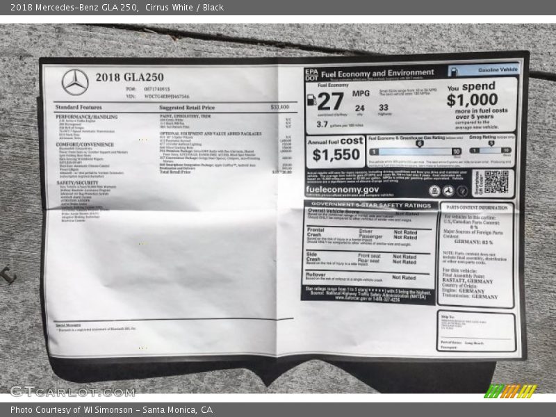 Cirrus White / Black 2018 Mercedes-Benz GLA 250
