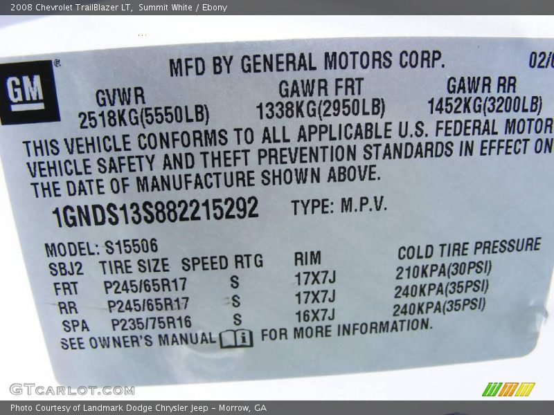 Summit White / Ebony 2008 Chevrolet TrailBlazer LT