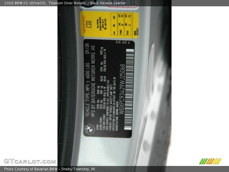 Titanium Silver Metallic / Black Nevada Leather 2009 BMW X3 xDrive30i
