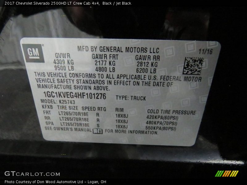 Black / Jet Black 2017 Chevrolet Silverado 2500HD LT Crew Cab 4x4
