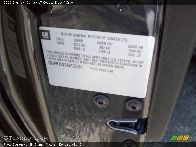 Black / Gray 2010 Chevrolet Camaro LT Coupe