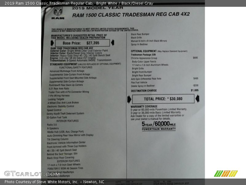 Bright White / Black/Diesel Gray 2019 Ram 1500 Classic Tradesman Regular Cab