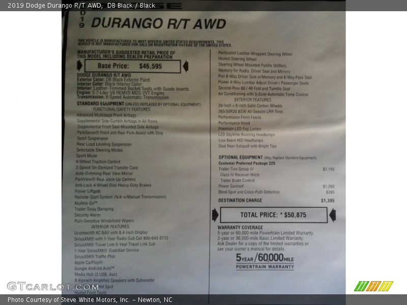 DB Black / Black 2019 Dodge Durango R/T AWD