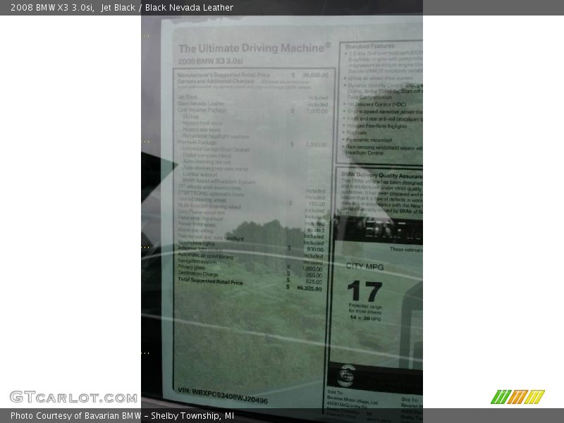 Jet Black / Black Nevada Leather 2008 BMW X3 3.0si