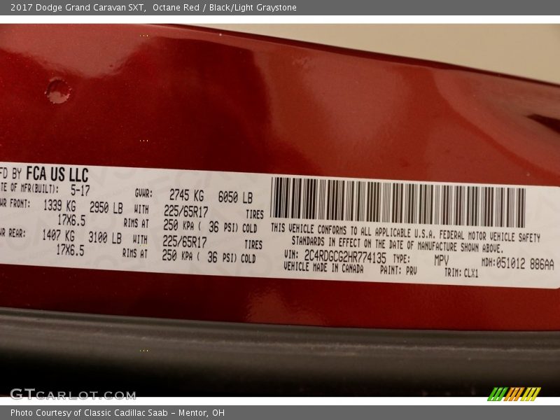 Octane Red / Black/Light Graystone 2017 Dodge Grand Caravan SXT