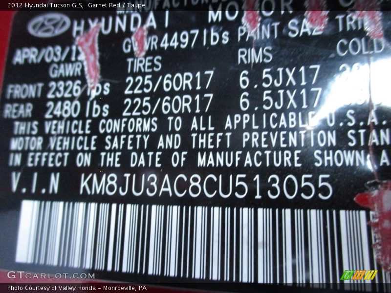Garnet Red / Taupe 2012 Hyundai Tucson GLS